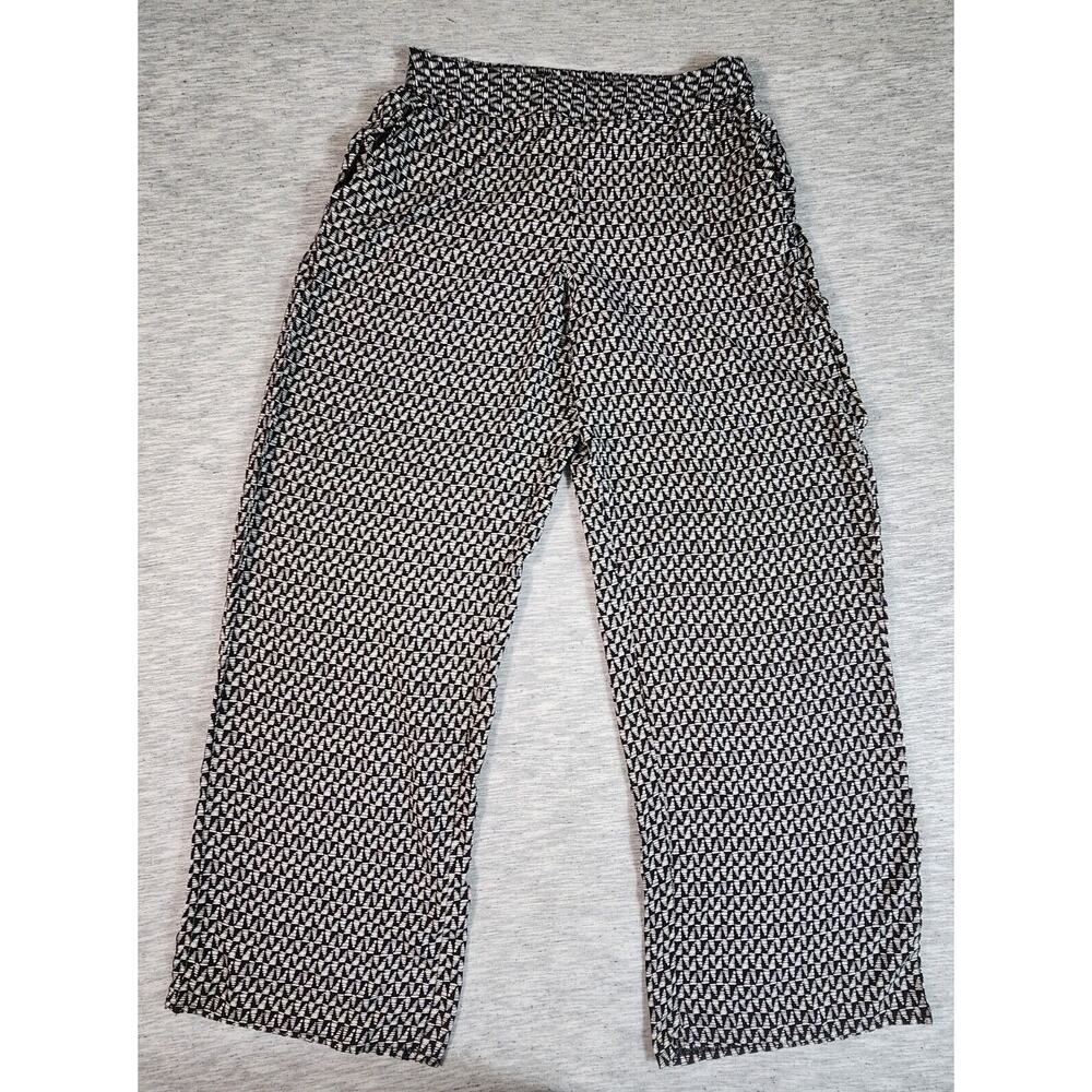 Geometric Pattern Lightweight Pants Flowy Trousers Womens Size Medium Black